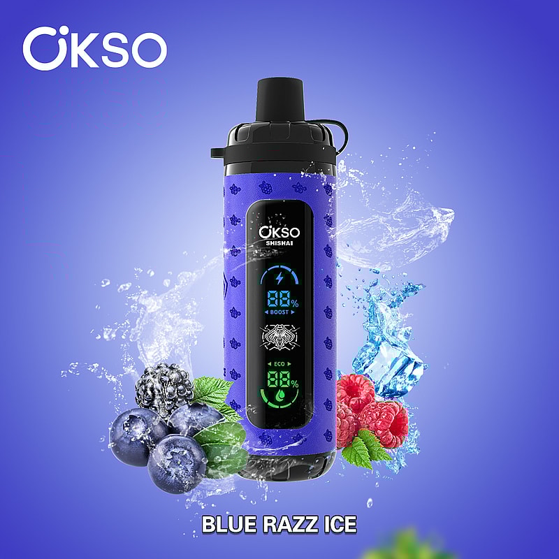 OKSO Shisha Max 40K Puffs Disposable Vape offers 36mL e-liquid, mesh coil, LED display, Type-C charging, adjustable airflow, and 10 flavors with child lock.