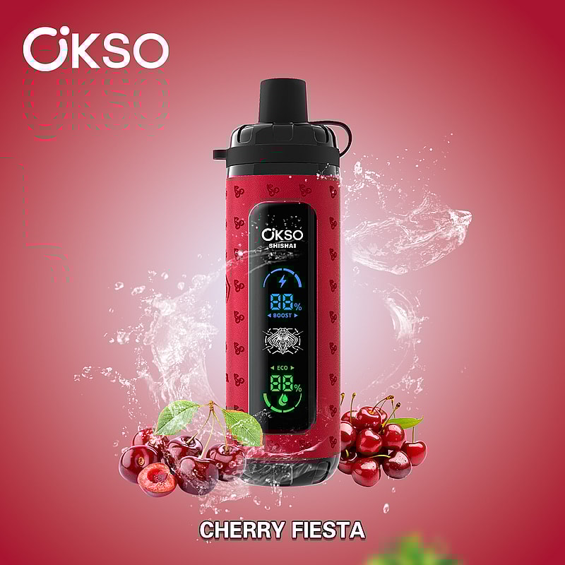 OKSO Shisha Max 40K Puffs Disposable Vape offers 36mL e-liquid, mesh coil, LED display, Type-C charging, adjustable airflow, and 10 flavors with child lock.