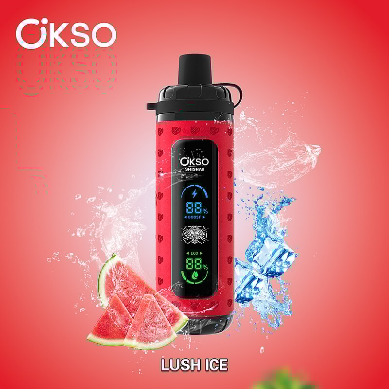 OKSO Shisha Max 40K Puffs Disposable Vape offers 36mL e-liquid, mesh coil, LED display, Type-C charging, adjustable airflow, and 10 flavors with child lock.