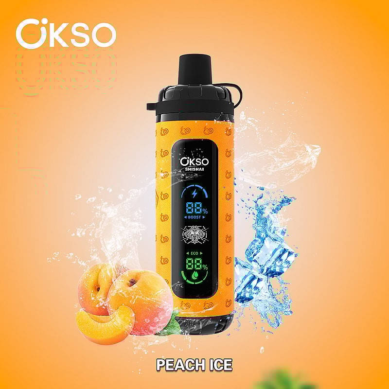 OKSO Shisha Max 40K Puffs Disposable Vape offers 36mL e-liquid, mesh coil, LED display, Type-C charging, adjustable airflow, and 10 flavors with child lock.