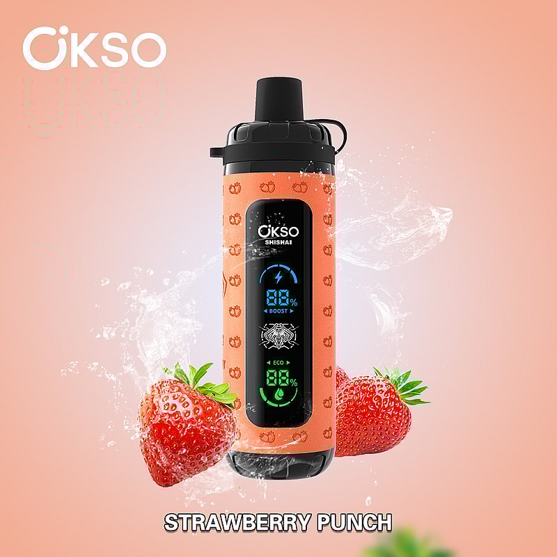 OKSO Shisha Max 40K Puffs Disposable Vape offers 36mL e-liquid, mesh coil, LED display, Type-C charging, adjustable airflow, and 10 flavors with child lock.