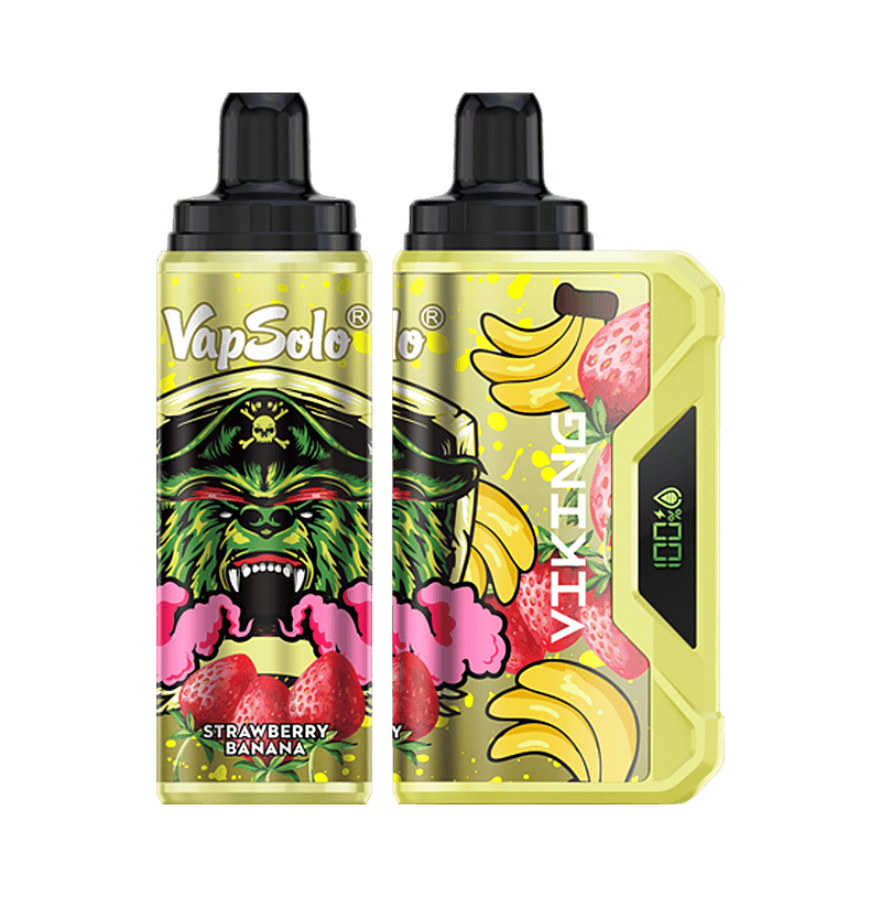 VapSolo Viking 12K Puffs Disposable Vape erbjuder justerbart luftflöde, LCD-skärm, Type-C snabbladdning och mesh coil-teknik för smakfull vaping.