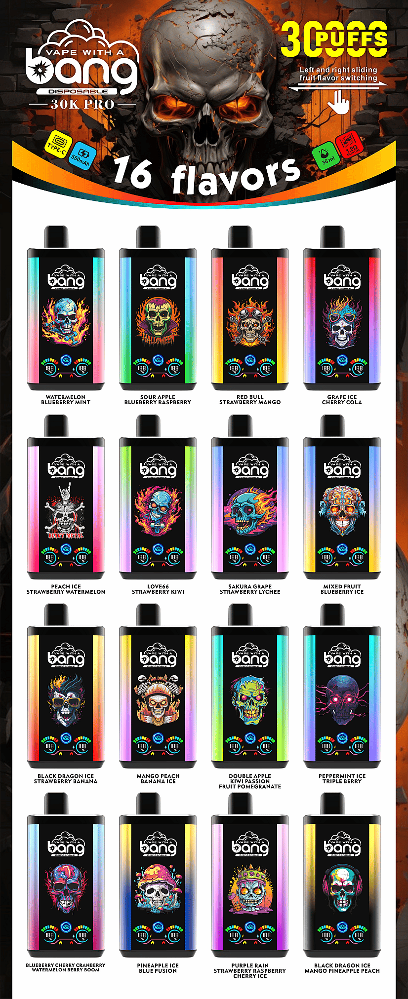 Bang 30k Puffs PRO - Flavor list - SleekVape