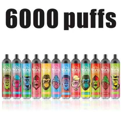 Disposable vaping devices in various colorful designs with "6000 puffs" text above them.