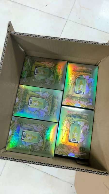 A cardboard box containing six holographic boxes with cartoon-like illustrations and a product inside.