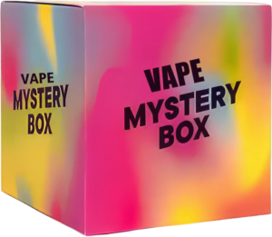 Vibrant, multicolored box labeled "Vape Mystery Box."