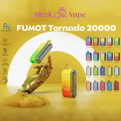 RandM Fumot Tornado 20K Puffs Vape offers dual mesh coil, smart screen, 850mAh battery, 20mL capacity, Type-C and 39 flavors for powerful vaping anytime.